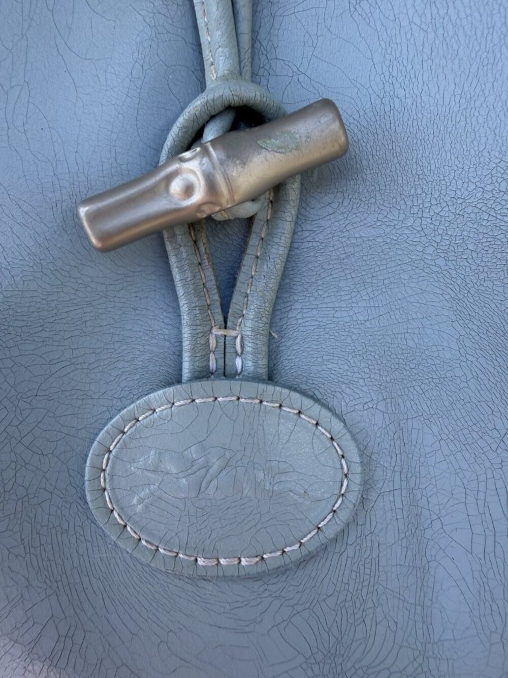 Vintage 90s Longchamp light blue leather double handle shoulder bag preppy - Picture 3 of 16